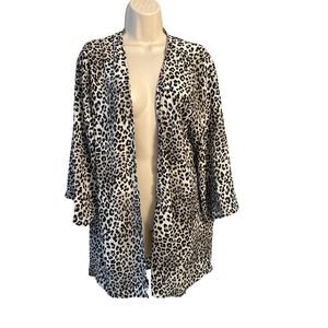 Dress Up Open Front 3/4 Sleeve Blouse Leopard Print Black/White Large‎ NWT